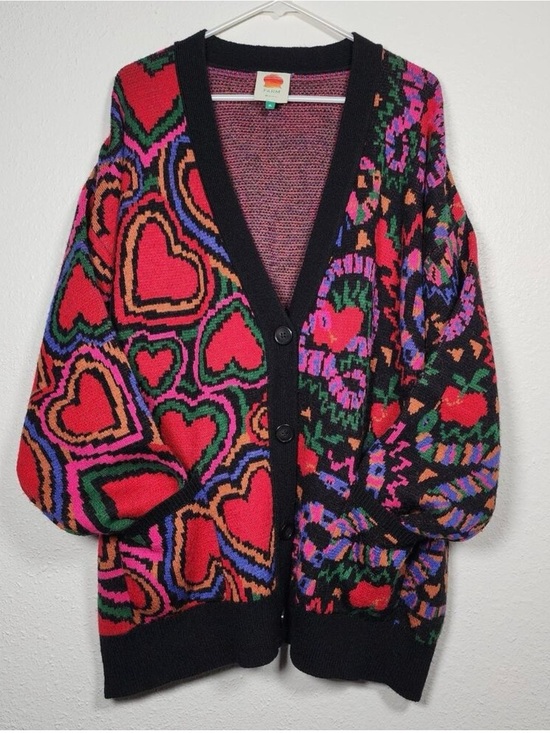 FARM Rio Sweaters - Farm Rio Cardigan Mixed Rainbow Wild Hearts Snakes Oversized Multicolor Size XL